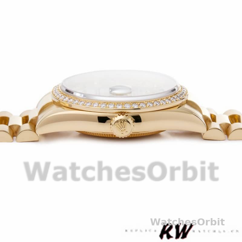 Rolex Day-Date 118348 Silver Diamond Dial 36mm Unisex Replica Watch