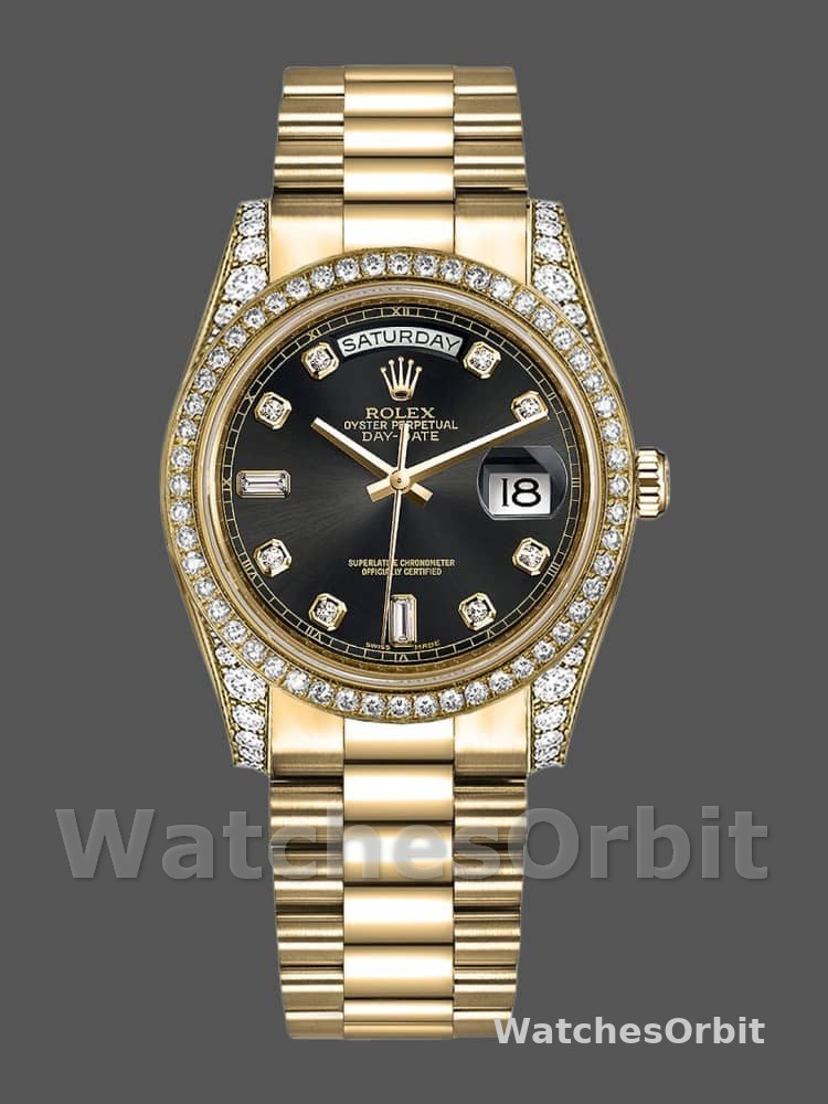 Rolex Day-Date 118388 Black Diamond Dial 36mm Unisex Replica Watch