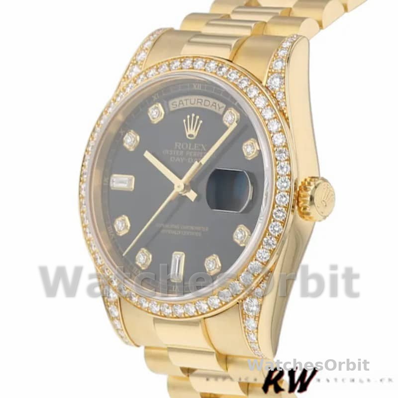 Rolex Day-Date 118388 Black Diamond Dial 36mm Unisex Replica Watch