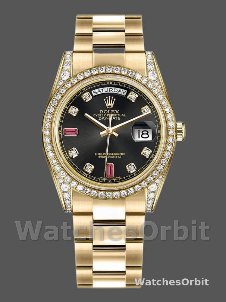 Rolex Day-Date 118388 Black Diamond Rubies Dial 36mm Unisex Replica Watch