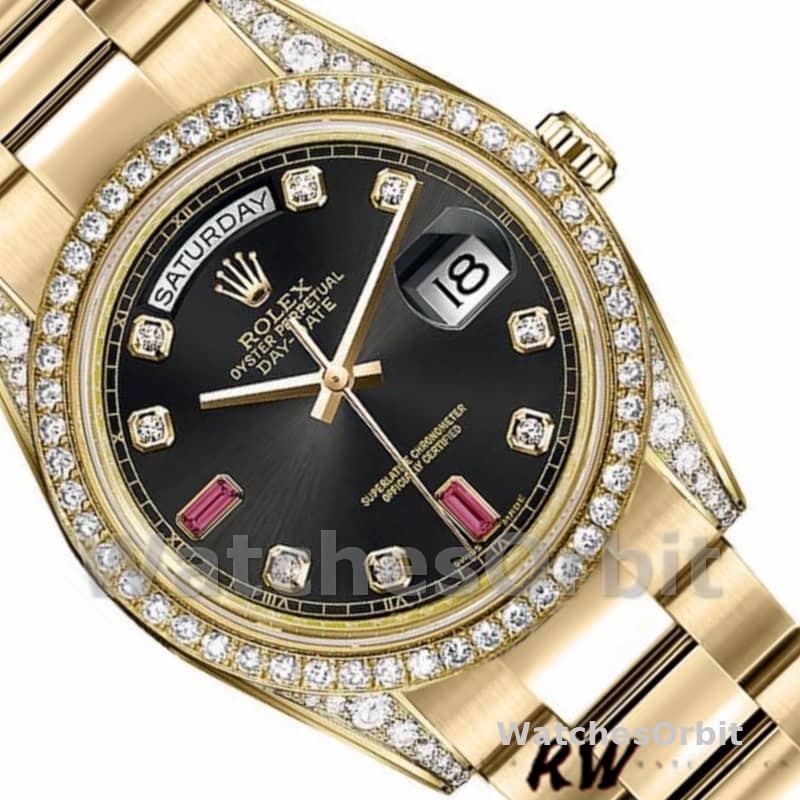 Rolex Day-Date 118388 Black Diamond Rubies Dial 36mm Unisex Replica Watch