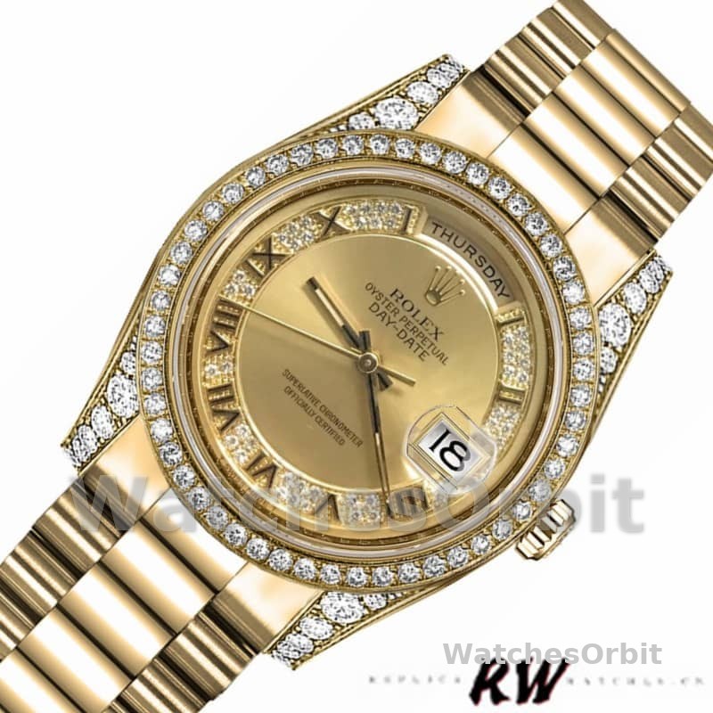 Rolex Day-Date 118388 Champagne Diamond Dial Yellow Gold 36MM Unisex Replica Watch