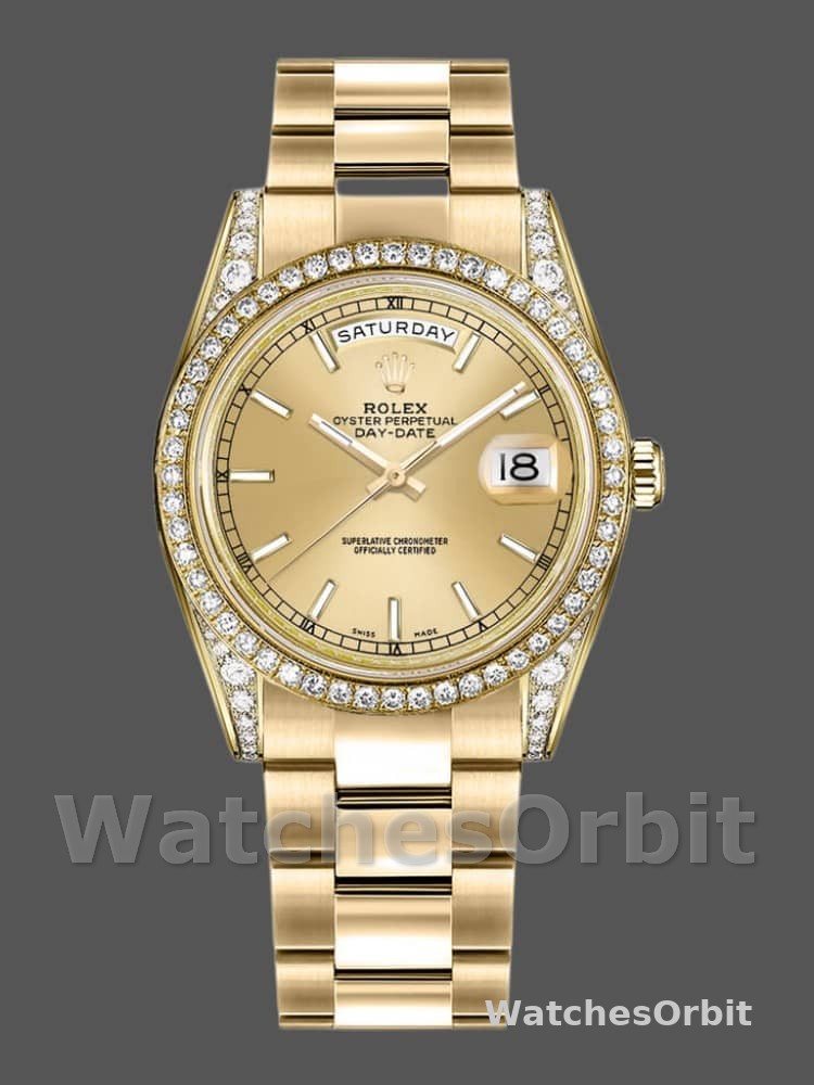 Rolex Day-Date 118388 Champagne Index Dial 36MM Unisex Replica Watch
