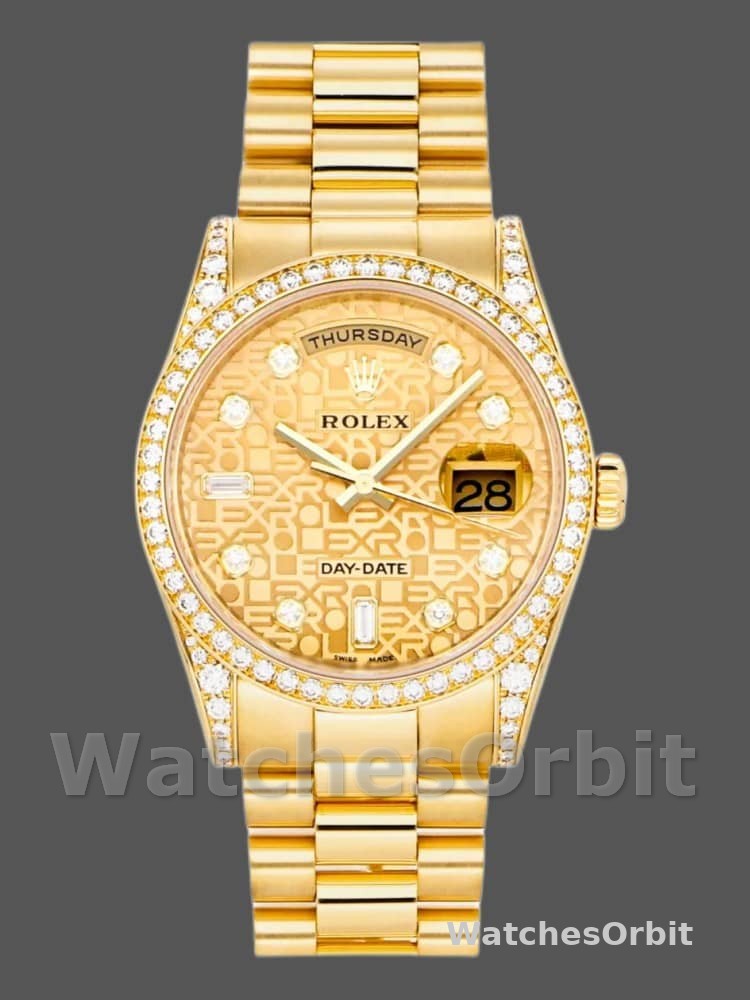 Rolex Day-Date 118388 Champagne Jubilee Diamond Dial Yellow Gold 36MM Unisex Replica Watch