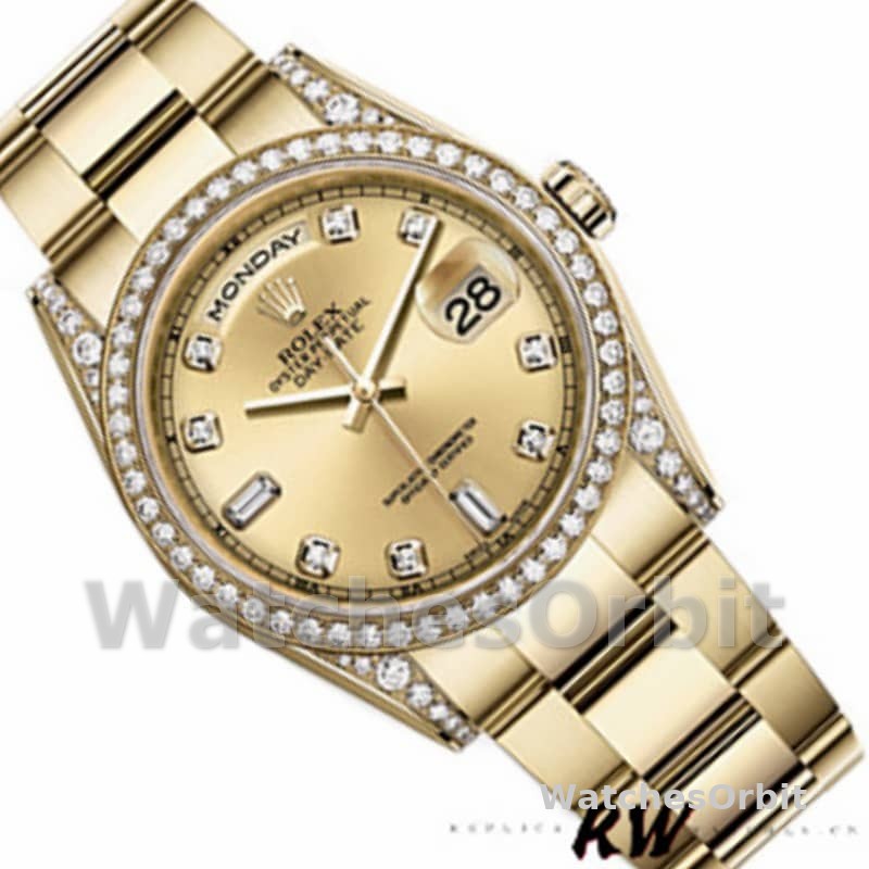 Rolex Day-Date 118388 Diamond Bezel Champagne Dial 36MM Unisex Replica Watch