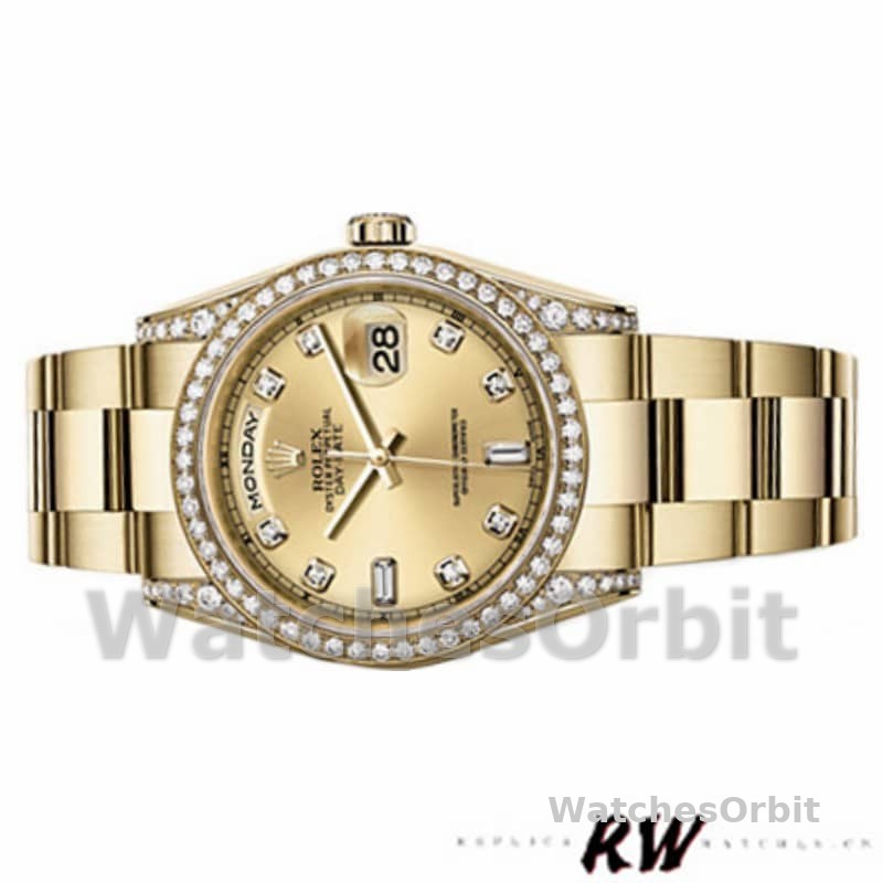Rolex Day-Date 118388 Diamond Bezel Champagne Dial 36MM Unisex Replica Watch