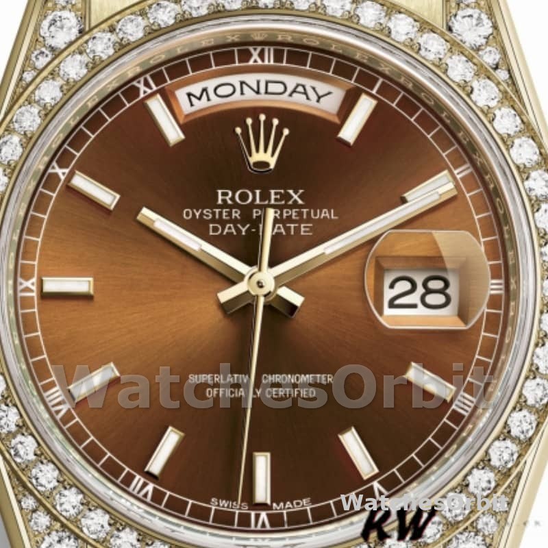 Rolex Day-Date 118388 Diamond Bezel Chocolate Brown Dial 36MM Unisex Replica Watch