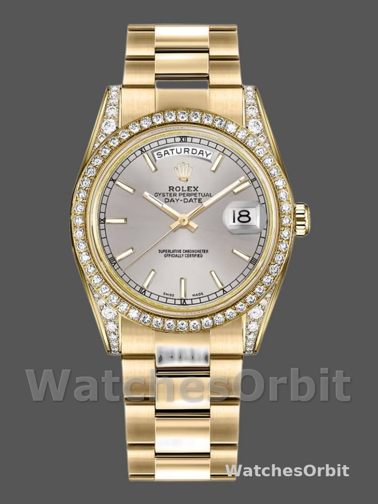 Rolex Day-Date 118388 Diamond Bezel Silver Index Dial 36MM Unisex Replica Watch