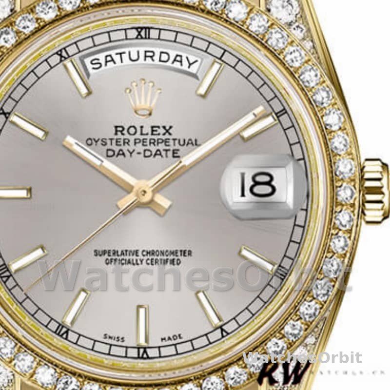 Rolex Day-Date 118388 Diamond Bezel Silver Index Dial 36MM Unisex Replica Watch
