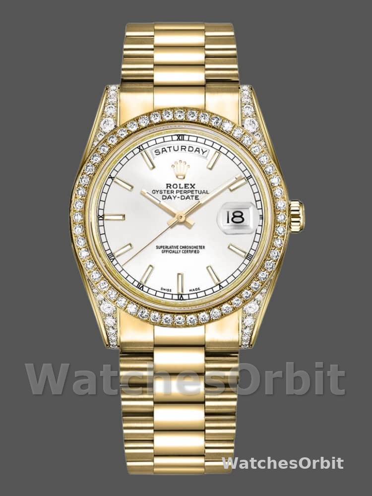 Rolex Day-Date 118388 Diamond Bezel White Dial 36MM Unisex Replica Watch