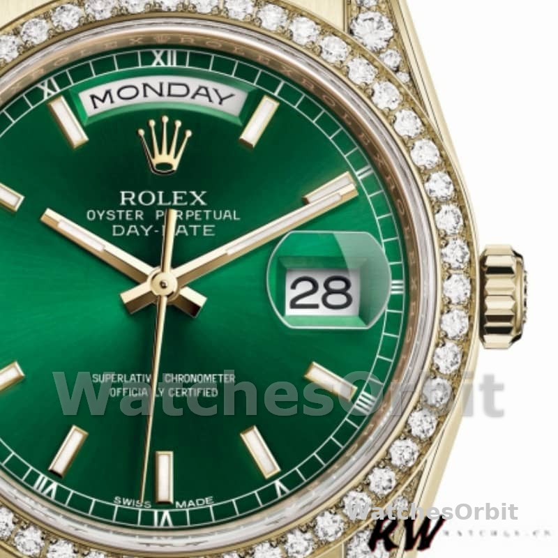 Rolex Day-Date 118388 Diamond Dezel Green Index Dial 36MM Unisex Replica Watch