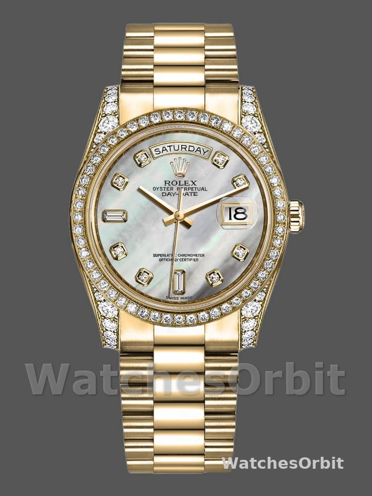 Rolex Day-Date 118388 White Mother-Of-Pearl Diamond Dial 36MM Unisex Replica Watch