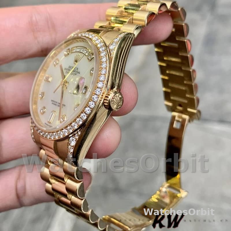 Rolex Day-Date 118388 White Mother-Of-Pearl Diamond Dial 36MM Unisex Replica Watch