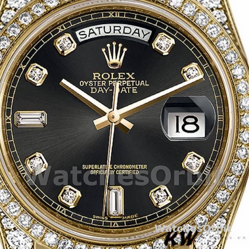 Rolex Day-Date 118388 yellow gold Black Diamond Dial 36mm Unisex Replica Watch