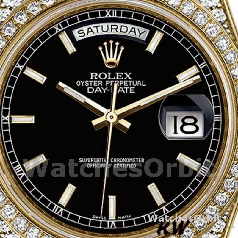 Rolex Day-Date 118388 Yellow Gold Black Index Dial 36mm Unisex Replica Watch
