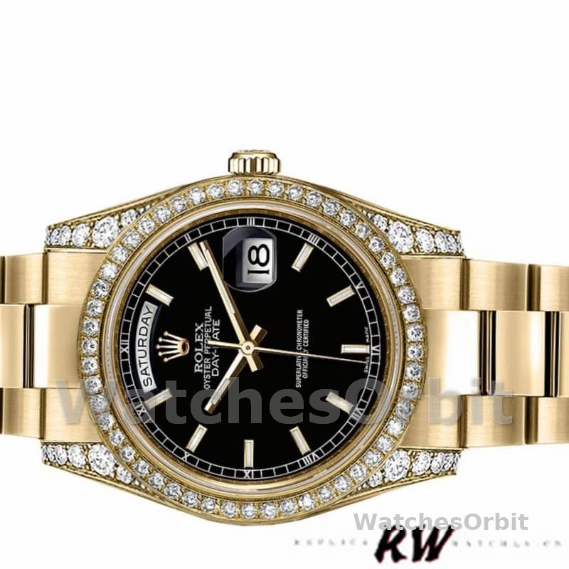 Rolex Day-Date 118388 Yellow Gold Black Index Dial 36mm Unisex Replica Watch