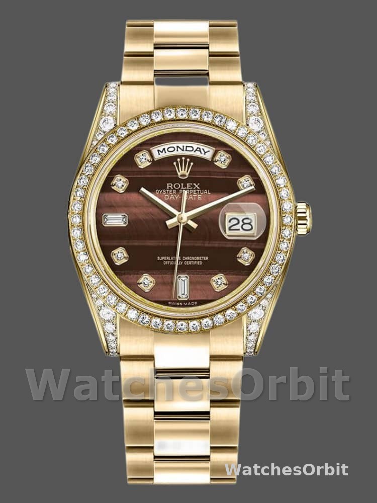 Rolex Day-Date 118388 Yellow Gold Bull's Eye Brown Dial 36mm Unisex Replica Watch