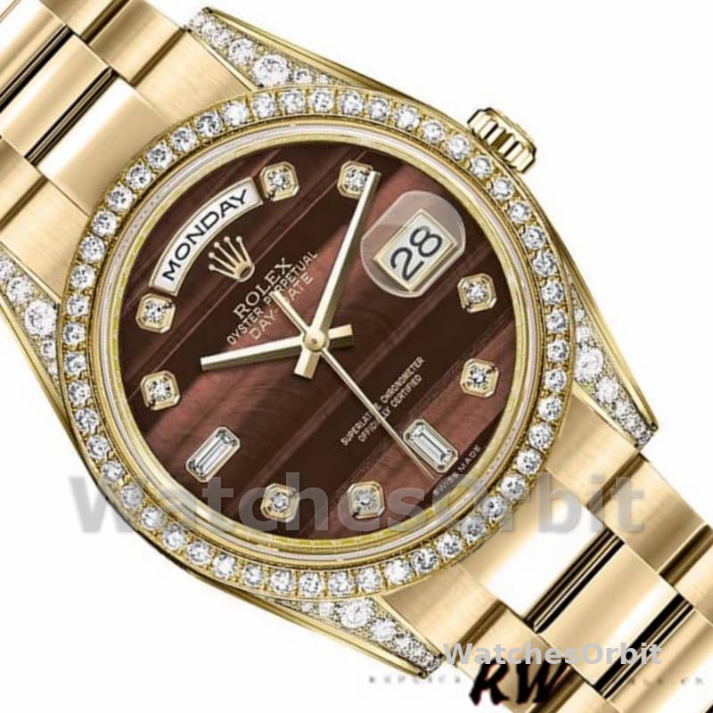 Rolex Day-Date 118388 Yellow Gold Bull's Eye Brown Dial 36mm Unisex Replica Watch