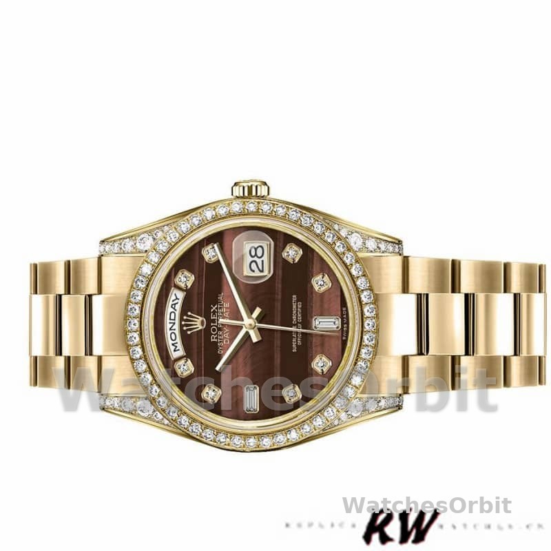 Rolex Day-Date 118388 Yellow Gold Bull's Eye Brown Dial 36mm Unisex Replica Watch