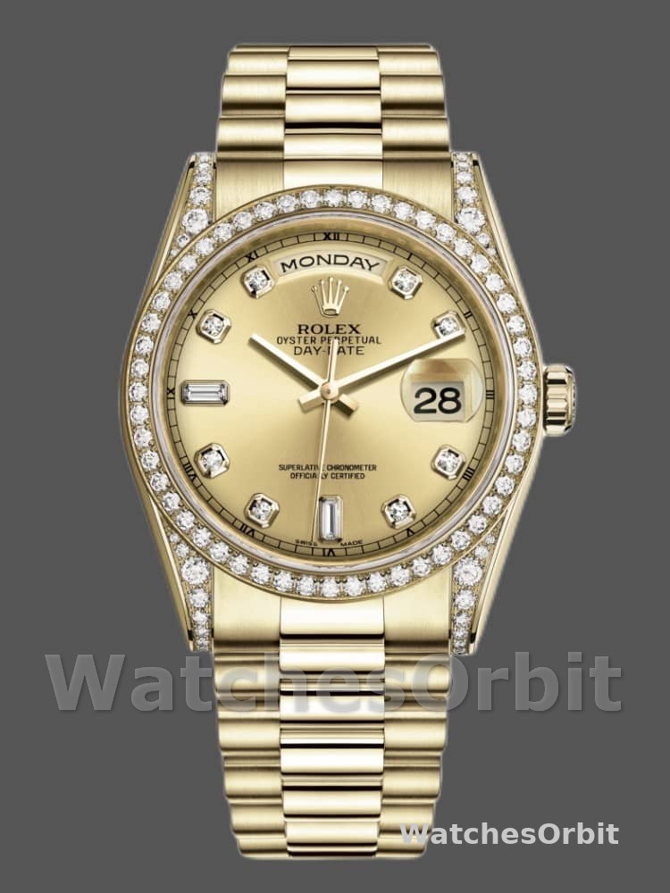 Rolex Day-Date 118388 Yellow Gold Champagne Dial 36MM Unisex Replica Watch