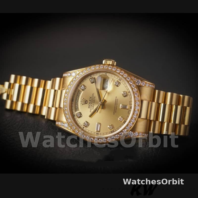 Rolex Day-Date 118388 Yellow Gold Champagne Dial 36MM Unisex Replica Watch