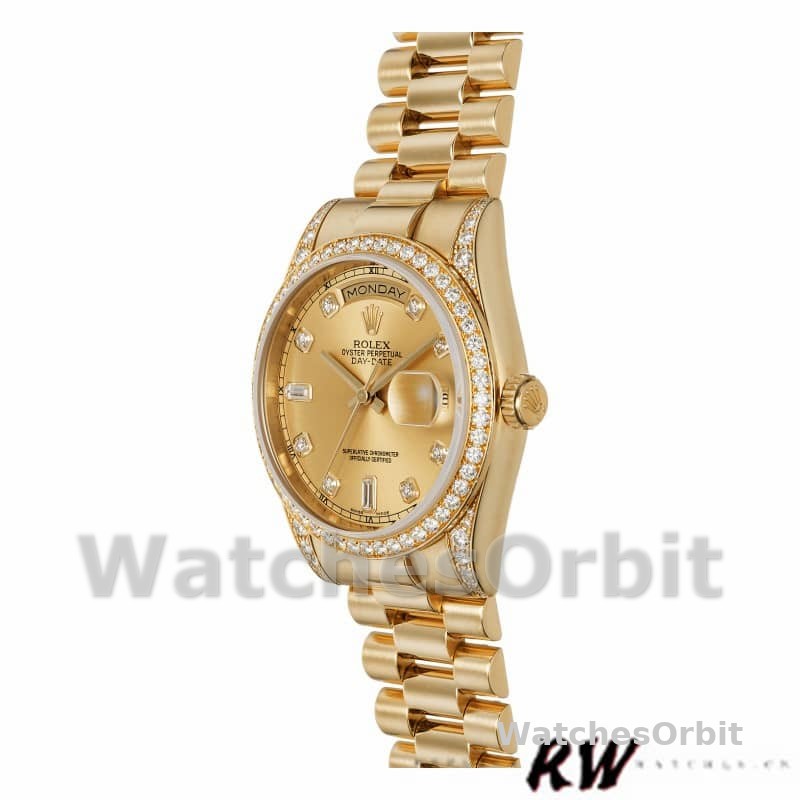 Rolex Day-Date 118388 Yellow Gold Champagne Dial 36MM Unisex Replica Watch