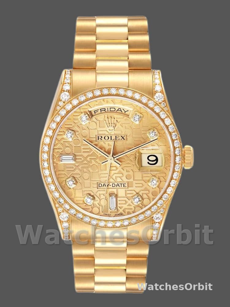Rolex Day-Date 118388 Yellow Gold Champagne Diamond Dial 36MM Unisex Replica Watch
