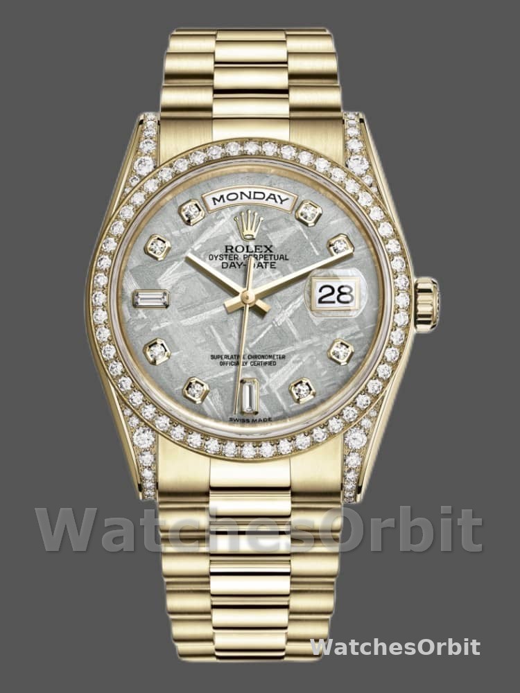 Rolex Day-Date 118388 Yellow Gold Diamond Meteorite Dial 36MM Unisex Replica Watch