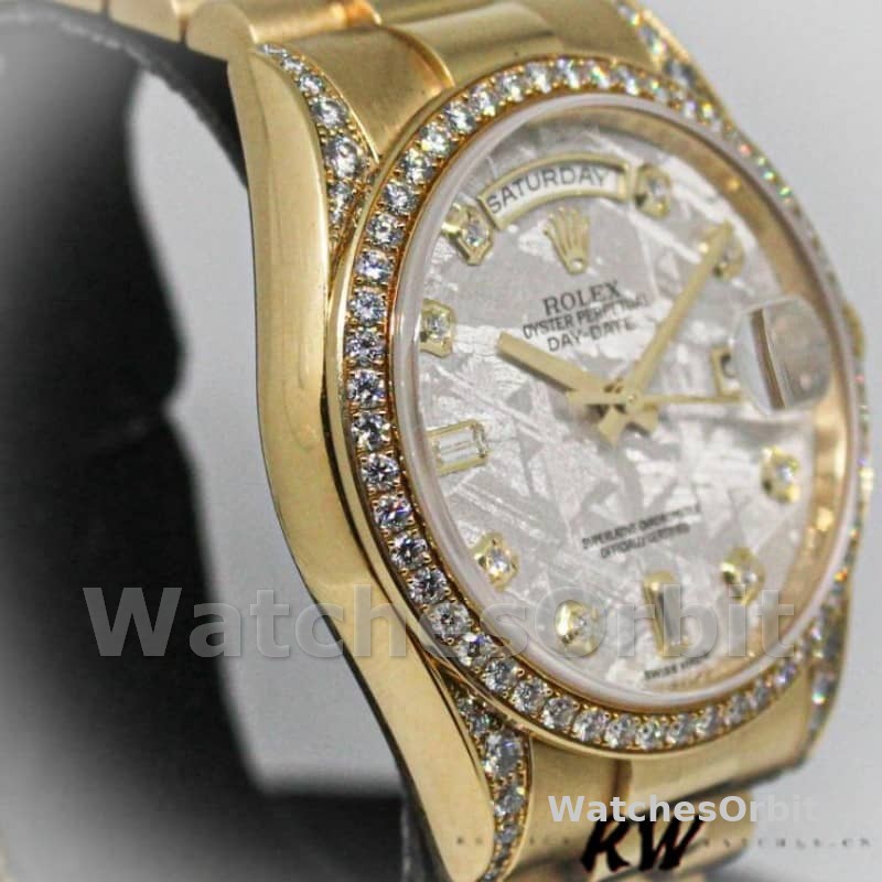 Rolex Day-Date 118388 Yellow Gold Diamond Meteorite Dial 36MM Unisex Replica Watch