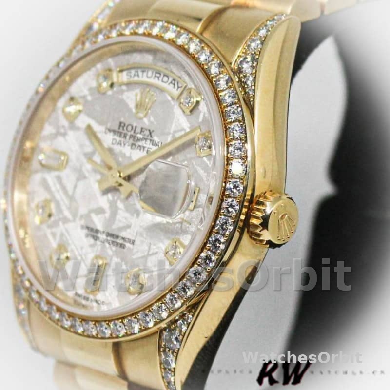 Rolex Day-Date 118388 Yellow Gold Diamond Meteorite Dial 36MM Unisex Replica Watch