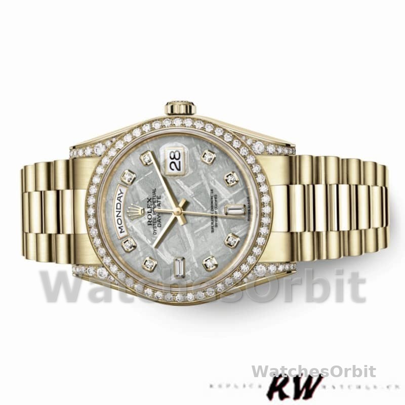 Rolex Day-Date 118388 Yellow Gold Diamond Meteorite Dial 36MM Unisex Replica Watch