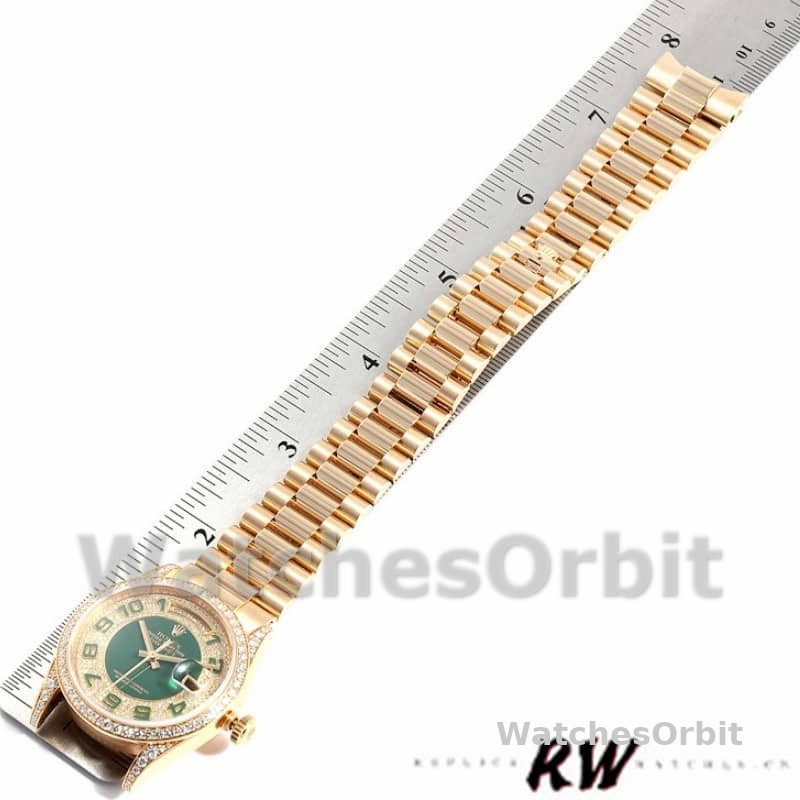 Rolex Day-Date 118388 Yellow Gold Green Enamel Diamond Dial 36MM Unisex Replica Watch