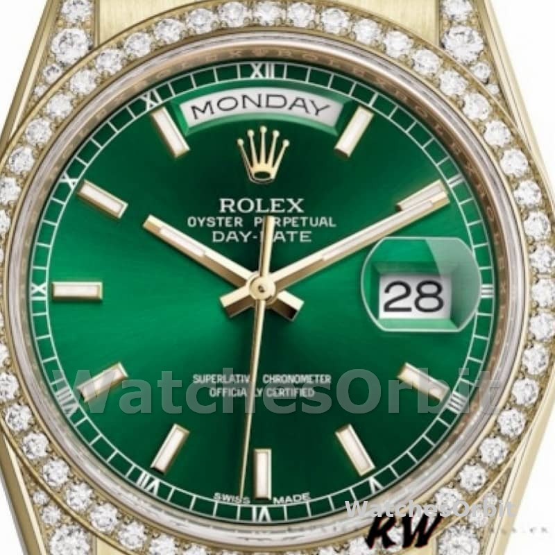 Rolex Day-Date 118388 Yellow Gold Green Index Dial 36MM Unisex Replica Watch
