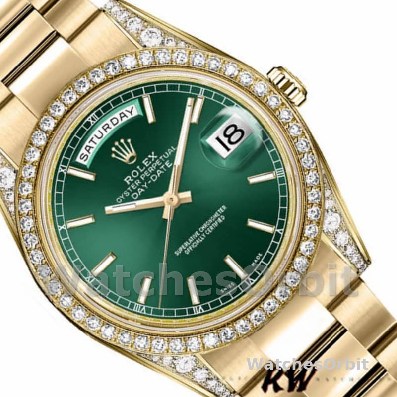 Rolex Day-Date 118388 Yellow Gold Green Index Dial 36MM Unisex Replica Watch