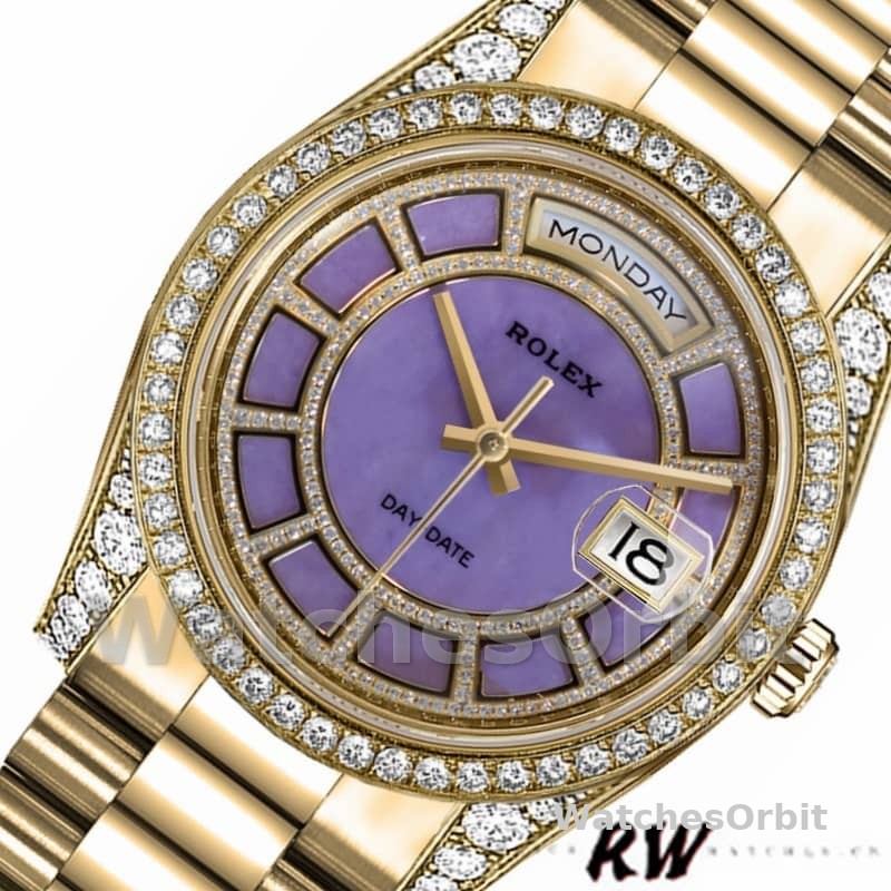 Rolex Day-Date 118388 Yellow Gold Lavender Purple Dial 36MM Unisex Replica Watch