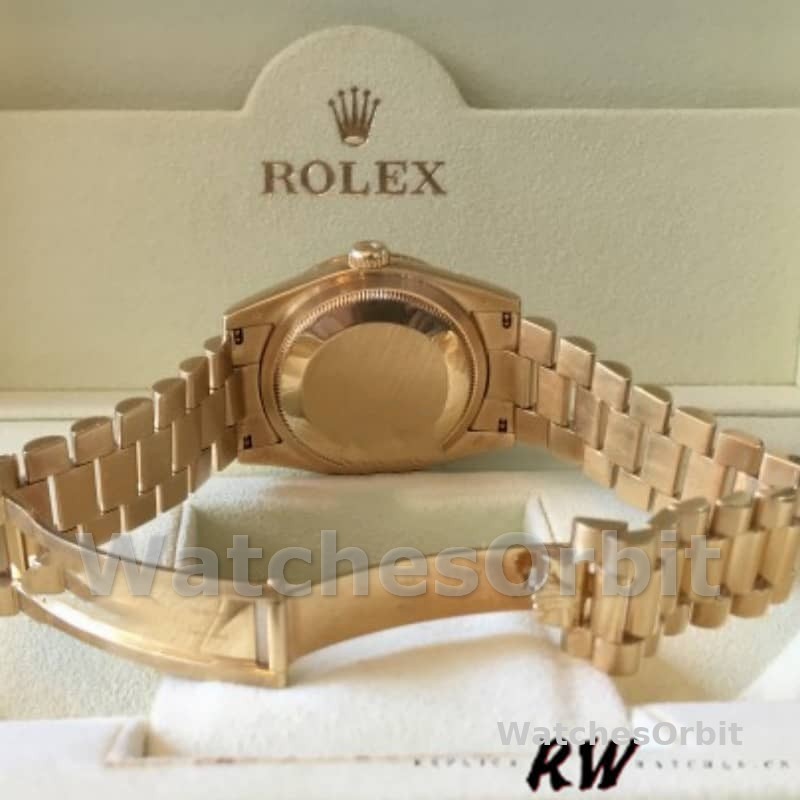 Rolex Day-Date 118388 Yellow Gold White Roman Numeral Dial 36MM Unisex Replica Watch