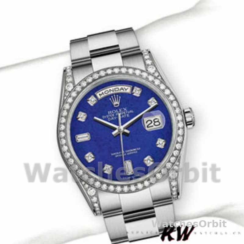 Rolex Day-Date 118389 Diamond Bezel Blue Dial 36MM Unisex Replica Watch