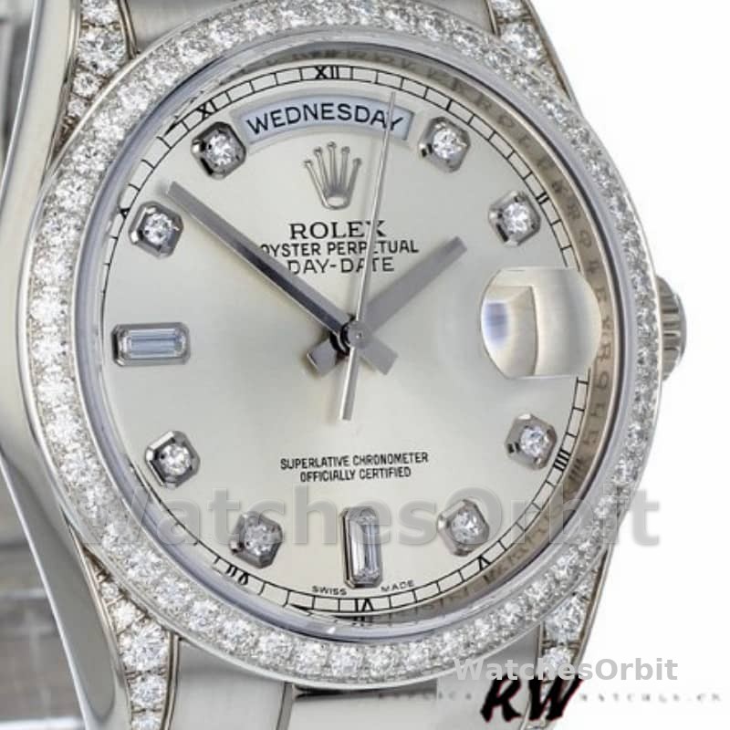 Rolex Day-Date 118389 Silver Diamond dial 36MM Unisex Replica Watch