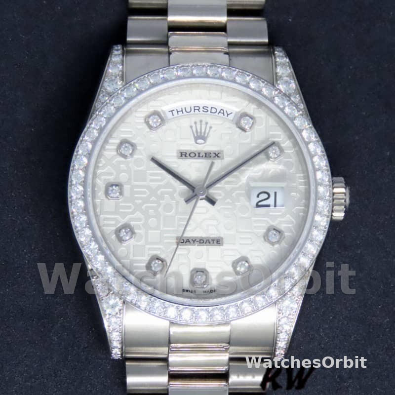 Rolex Day-Date 118389 Silver Jubilee Diamond Dial 36MM Unisex Replica Watch
