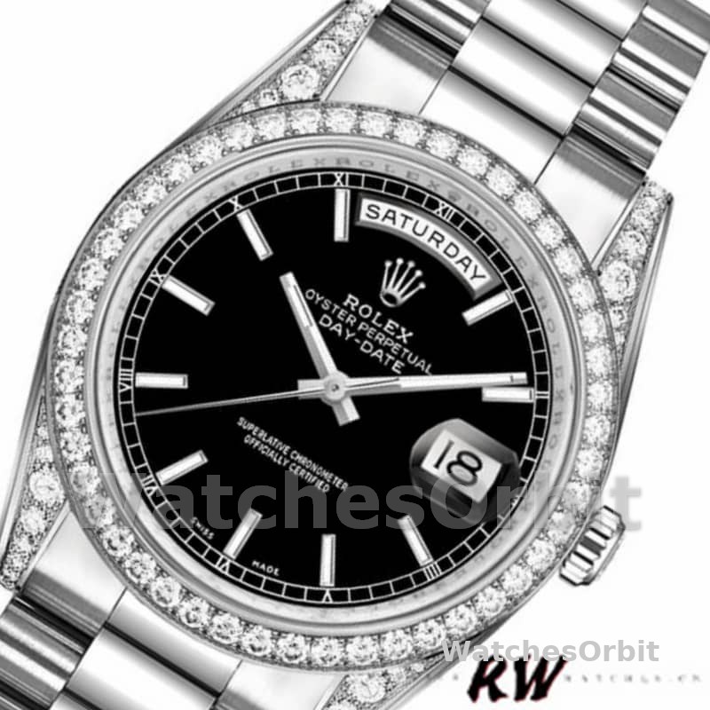Rolex Day-Date 118389 White Gold Black Index Dial 36MM Unisex Replica Watch