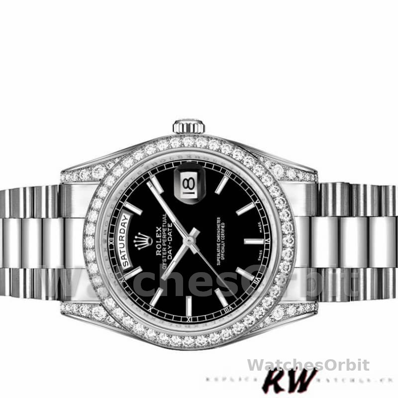 Rolex Day-Date 118389 White Gold Black Index Dial 36MM Unisex Replica Watch