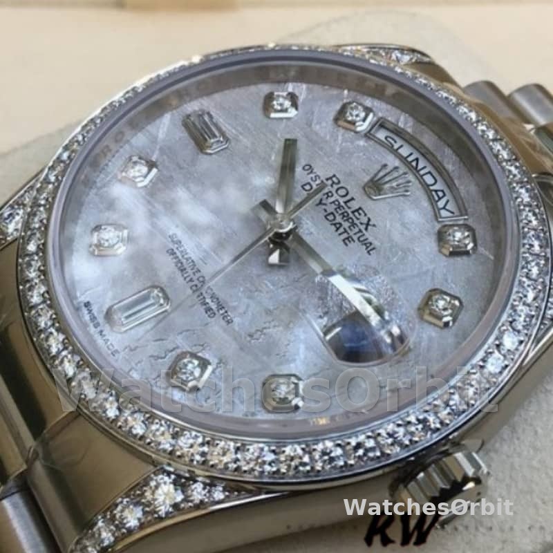Rolex Day-Date 118389 White Gold Meteorite Grey Dial 36MM Unisex Replica Watch