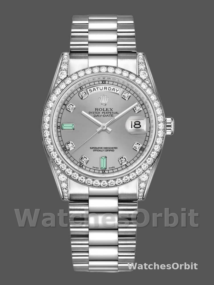 Rolex Day-Date 118389 White Gold Silver Dial 36MM Unisex Replica Watch
