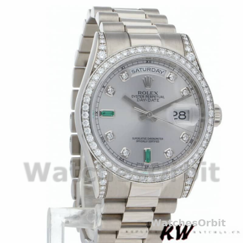 Rolex Day-Date 118389 White Gold Silver Dial 36MM Unisex Replica Watch