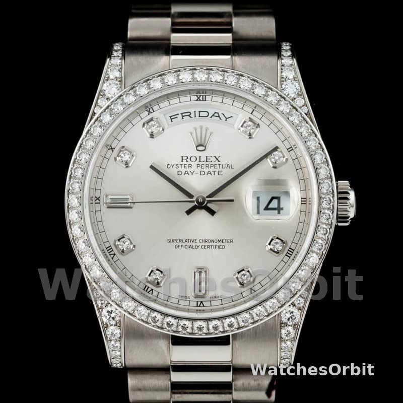 Rolex Day-Date 118389 White Gold Silver Diamond dial 36MM Unisex Replica Watch