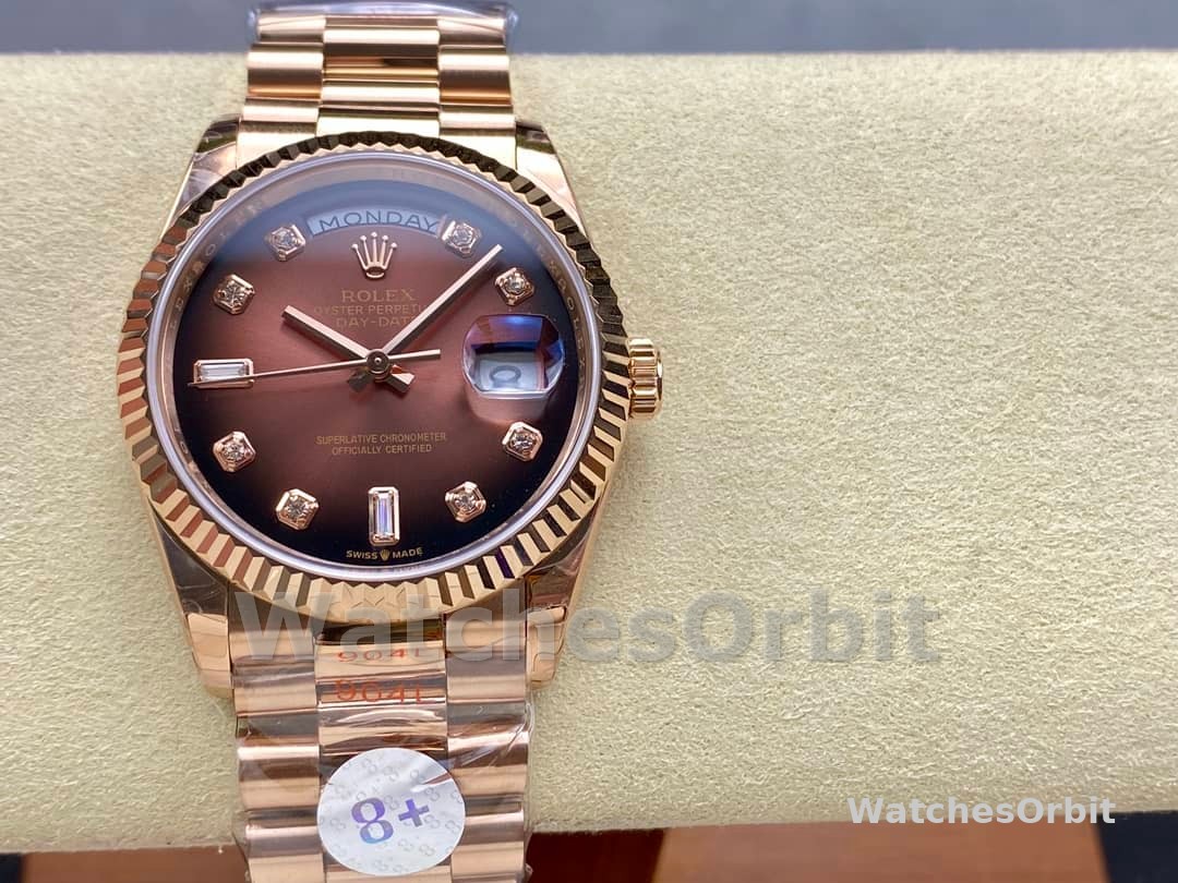 Rolex Day-Date 128235 Everose Gold Brown Ombre Diamond Dial 36MM Unisex Replica Watch