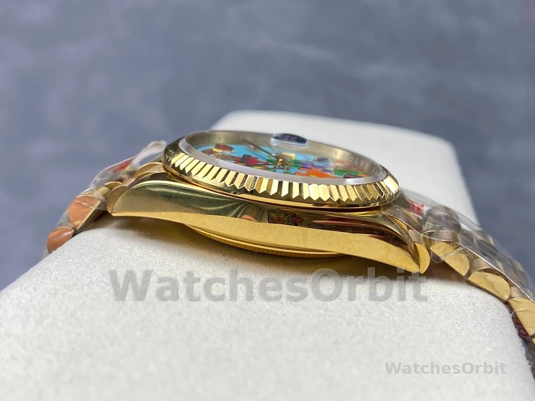 Rolex Day Date 128238-0106 36mm Yellow Gold Fluted Bezel Emoji Puzzle Dial