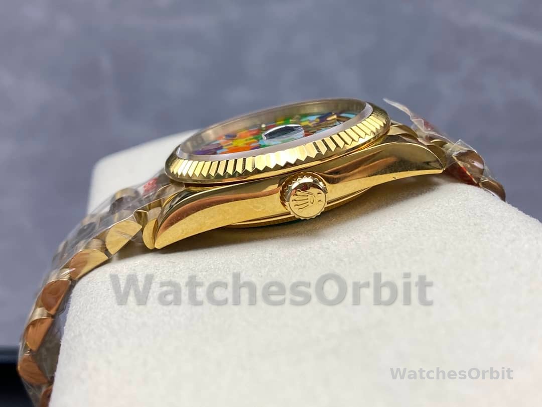 Rolex Day Date 128238-0106 36mm Yellow Gold Fluted Bezel Emoji Puzzle Dial