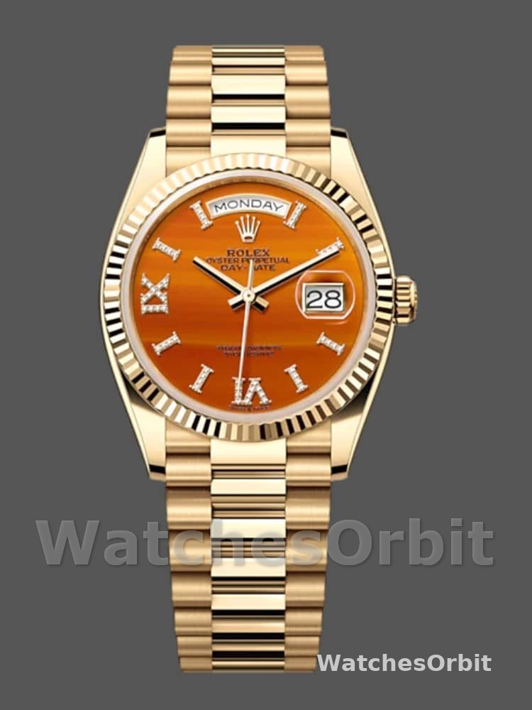 Rolex Day-Date 128238 Fluted Bezel Carnelian dial 36MM Unisex Replica Watch