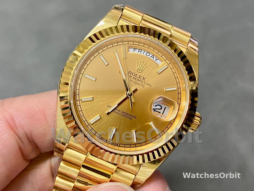 Rolex Day-Date 128238 Fluted Bezel Champagne Index Dial 36MM Unisex Replica Watch